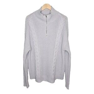 HAVEN WELL WITHIN Cable Knit Sweater XL 1/4 Zip Blue Fisherman Coastal Relaxed